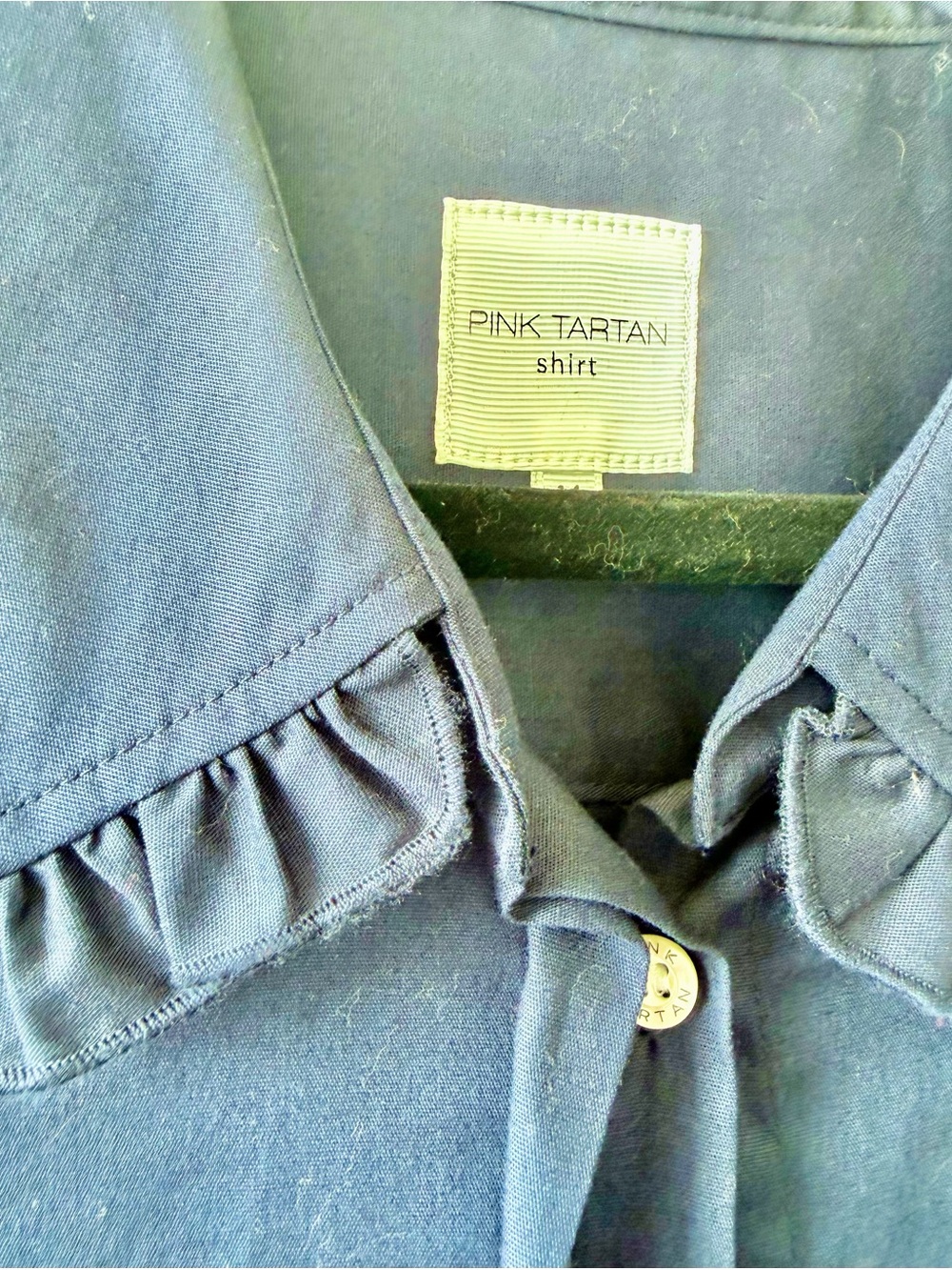 Pink Tartan Ruffled Collar Navy Button-Up Tunic - Picture 2 of 3